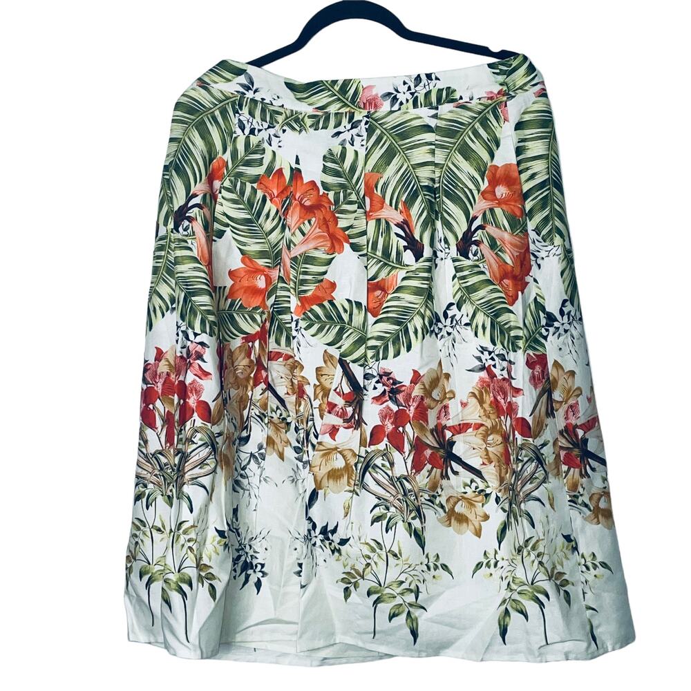 Talbots A-Line Skirt Botanical Print Plus Sz 14 Leaf Floral Lined Cotton Blend